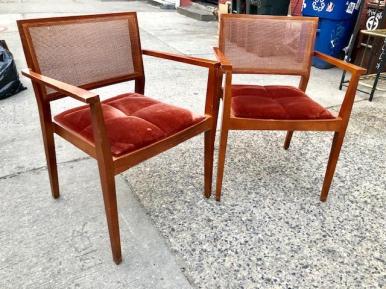 CANE AND VELVET CHAIRS